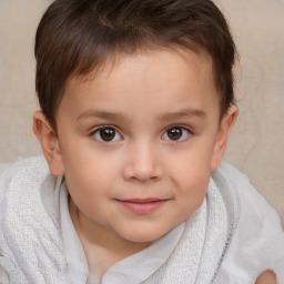 Joyful white child female with short  brown hair and brown eyes