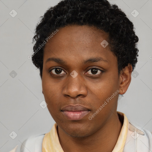 Neutral black young-adult female with short  brown hair and brown eyes