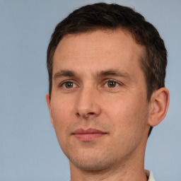 Neutral white adult male with short  brown hair and brown eyes