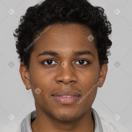 Neutral black young-adult male with short  brown hair and brown eyes