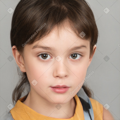 Neutral white child female with medium  brown hair and brown eyes