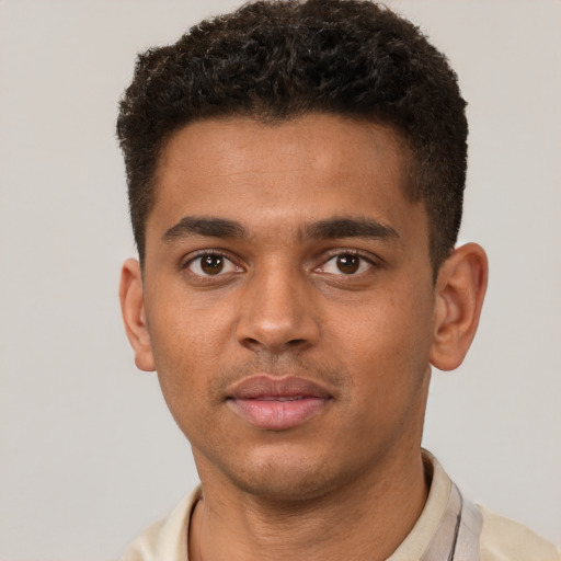Neutral black young-adult male with short  brown hair and brown eyes