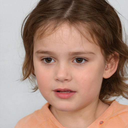 Neutral white child female with medium  brown hair and brown eyes