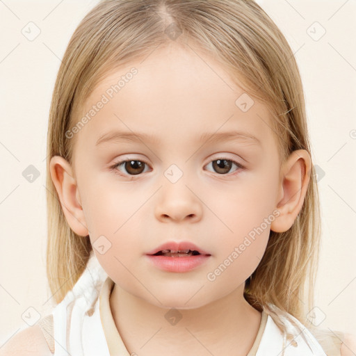 Neutral white child female with medium  brown hair and brown eyes