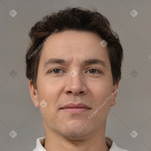 Neutral white adult male with short  brown hair and brown eyes