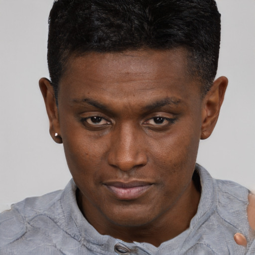 Neutral black young-adult male with short  brown hair and brown eyes
