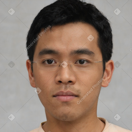 Neutral asian young-adult male with short  black hair and brown eyes