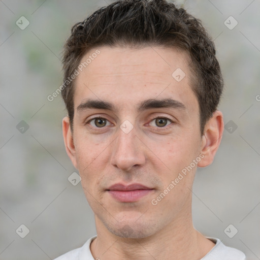 Neutral white adult male with short  brown hair and brown eyes