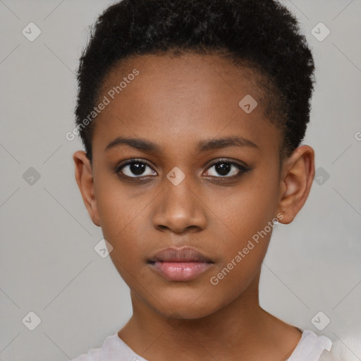 Neutral black young-adult female with short  brown hair and brown eyes