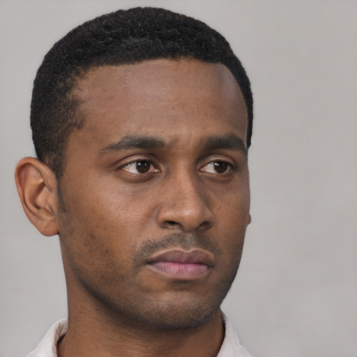 Neutral black young-adult male with short  brown hair and brown eyes
