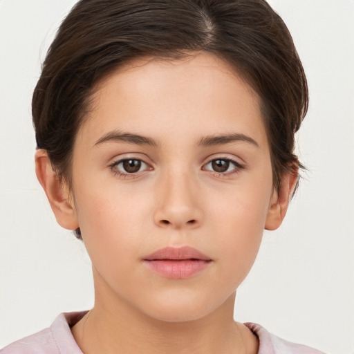 Neutral white young-adult female with short  brown hair and brown eyes