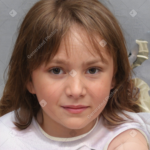 Neutral white child female with medium  brown hair and brown eyes