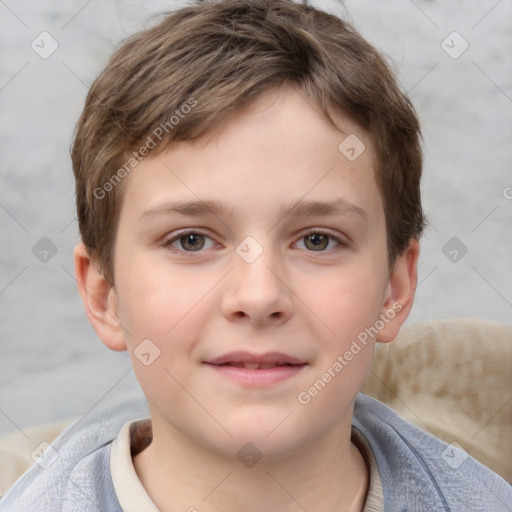 Joyful white child male with short  brown hair and brown eyes