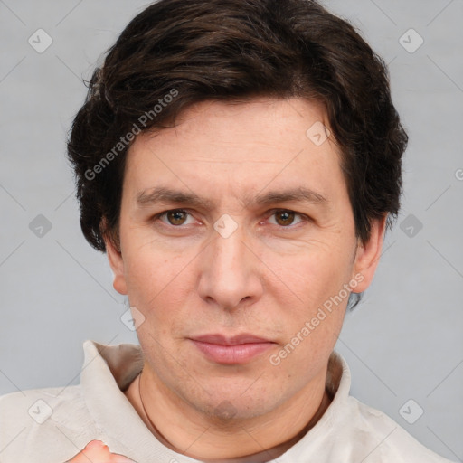 Neutral white adult male with short  brown hair and brown eyes