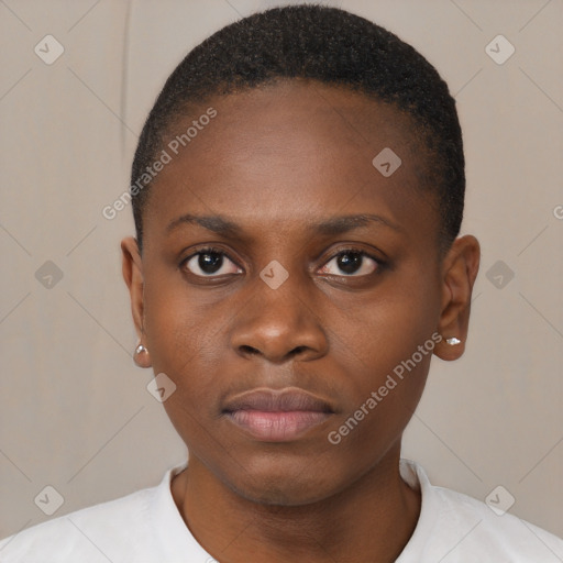 Neutral black young-adult female with short  brown hair and brown eyes