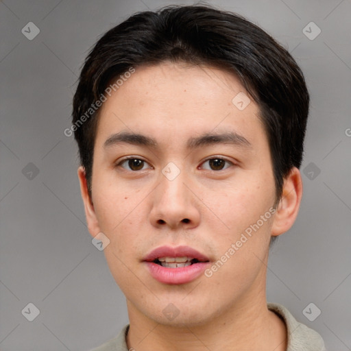 Neutral asian young-adult male with short  brown hair and brown eyes