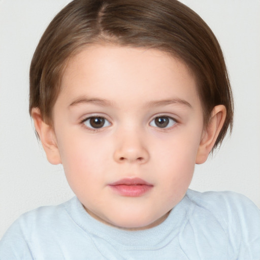 Neutral white child female with short  brown hair and brown eyes