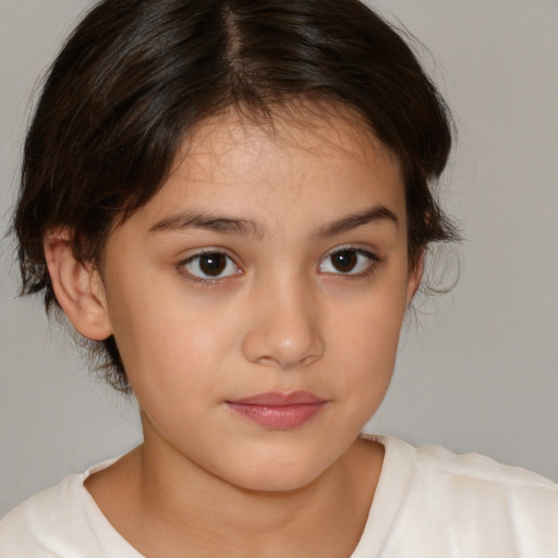 Neutral white child female with medium  brown hair and brown eyes