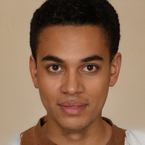 Neutral latino young-adult male with short  brown hair and brown eyes