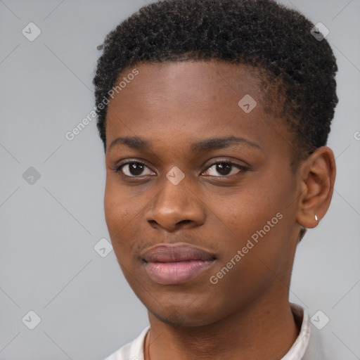 Neutral black young-adult male with short  brown hair and brown eyes