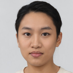 Neutral asian young-adult female with short  black hair and brown eyes