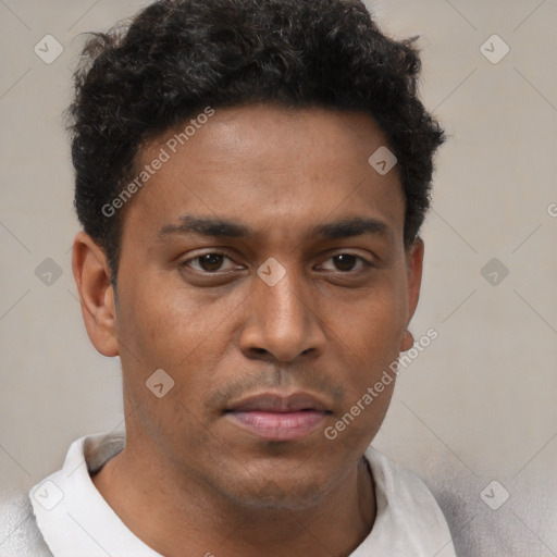 Neutral latino young-adult male with short  brown hair and brown eyes
