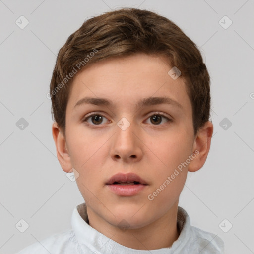 Neutral white child female with short  brown hair and brown eyes