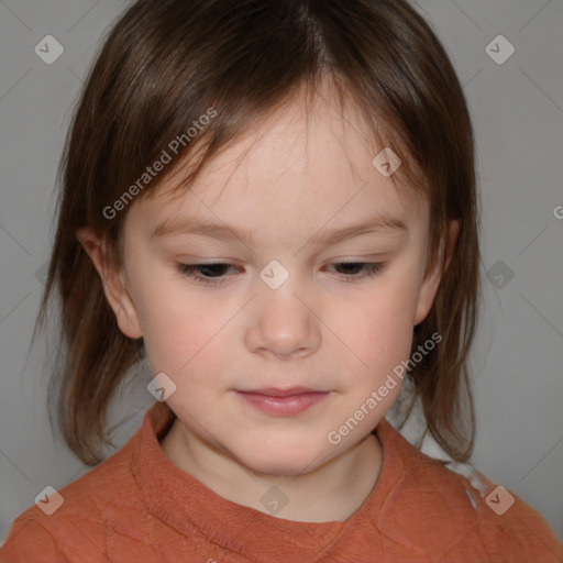 Neutral white child female with medium  brown hair and brown eyes