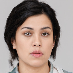 Neutral asian young-adult female with medium  brown hair and brown eyes