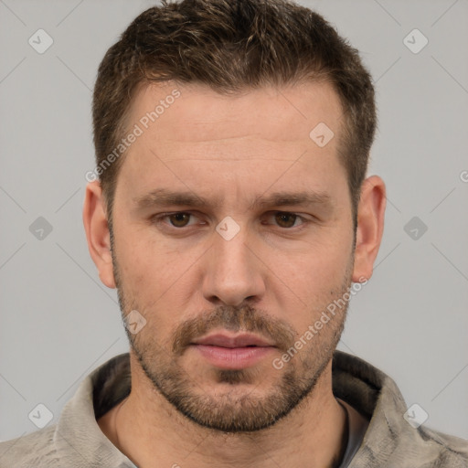 Neutral white adult male with short  brown hair and brown eyes