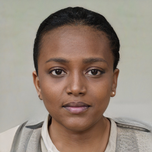 Neutral black child female with short  black hair and brown eyes