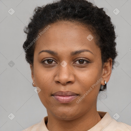 Neutral black young-adult female with short  brown hair and brown eyes