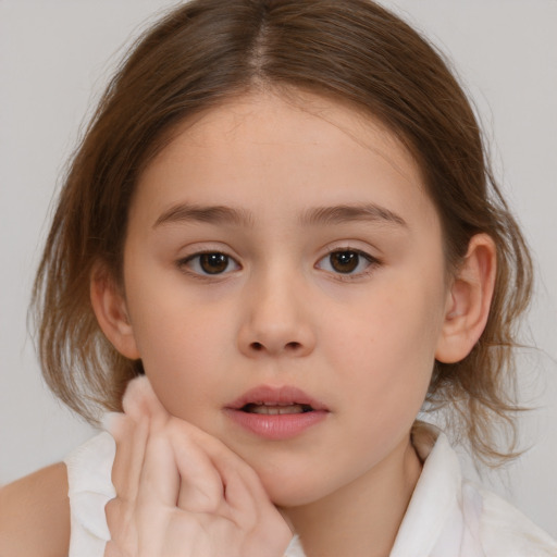 Neutral white child female with medium  brown hair and brown eyes