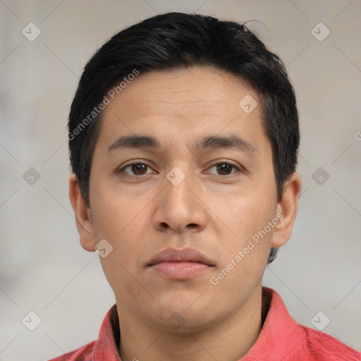 Neutral asian young-adult male with short  black hair and brown eyes