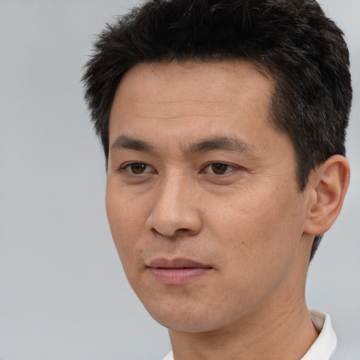 Neutral white adult male with short  brown hair and brown eyes