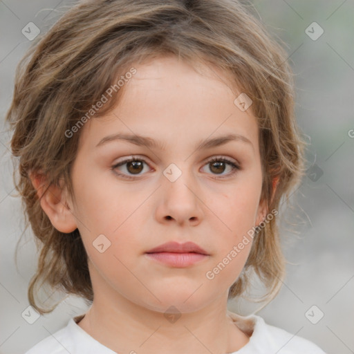 Neutral white child female with medium  brown hair and brown eyes