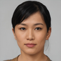 Neutral asian young-adult female with short  black hair and brown eyes