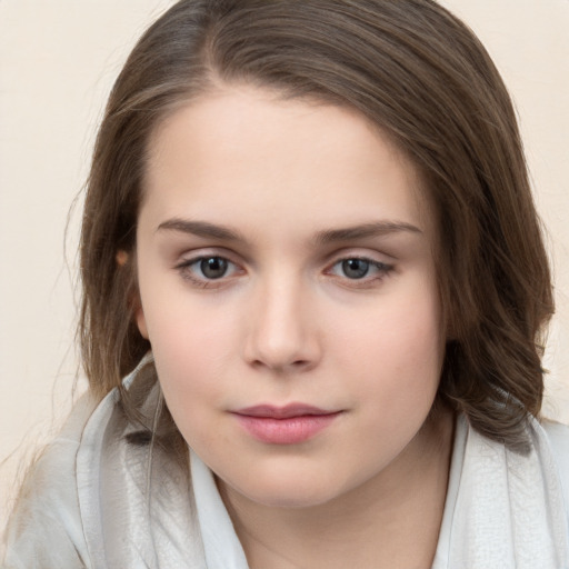 Neutral white child female with medium  brown hair and brown eyes