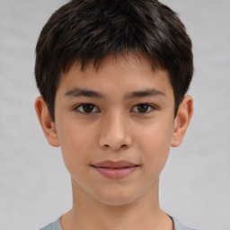 Joyful white child male with short  brown hair and brown eyes