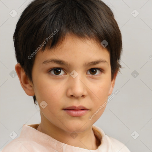 Neutral white child female with short  brown hair and brown eyes