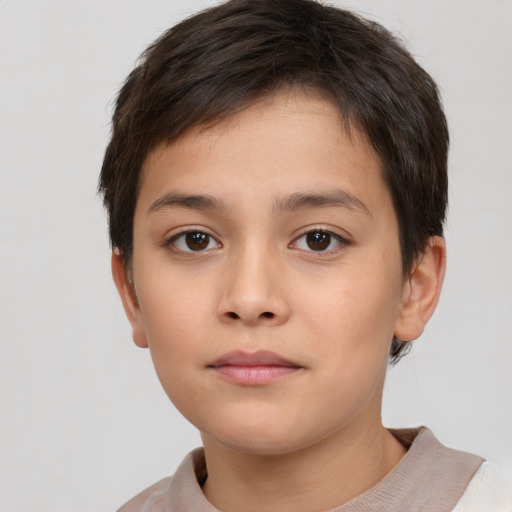 Neutral white child female with short  brown hair and brown eyes