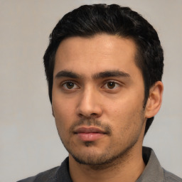 Neutral asian young-adult male with short  black hair and brown eyes