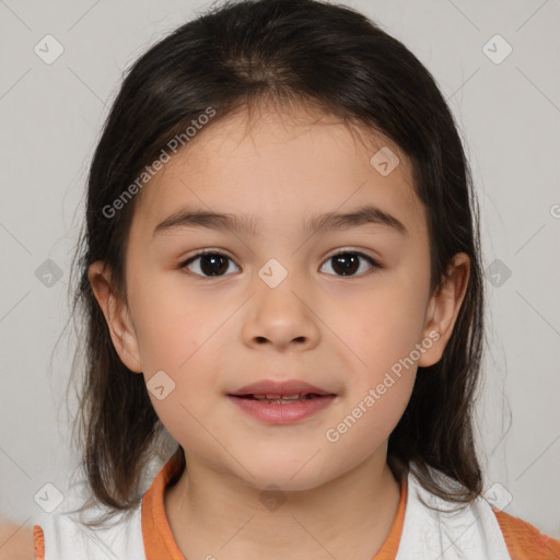 Neutral white child female with medium  brown hair and brown eyes