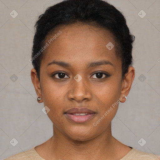 Neutral black young-adult female with short  brown hair and brown eyes