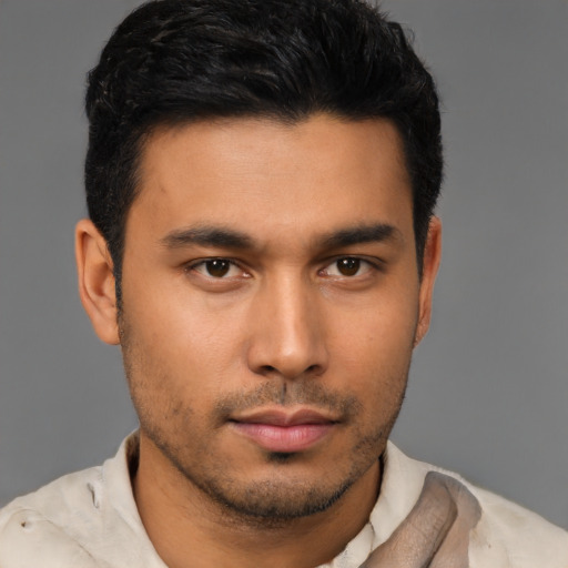 Neutral asian young-adult male with short  black hair and brown eyes