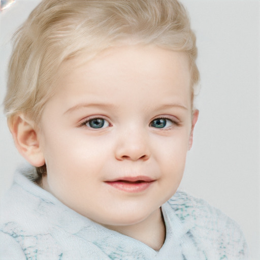 Joyful white child female with short  brown hair and blue eyes