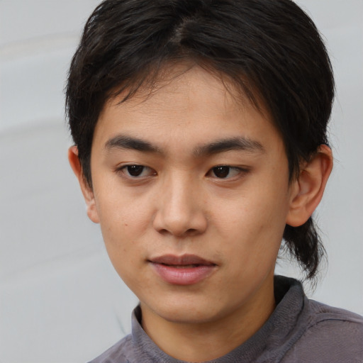Neutral asian young-adult male with short  brown hair and brown eyes