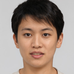 Neutral asian young-adult male with short  brown hair and brown eyes