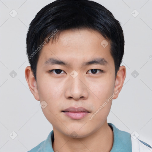 Neutral asian young-adult male with short  brown hair and brown eyes