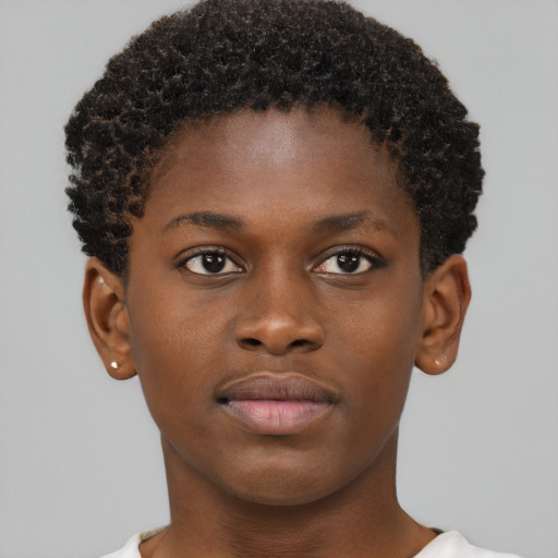 Neutral black young-adult male with short  brown hair and brown eyes